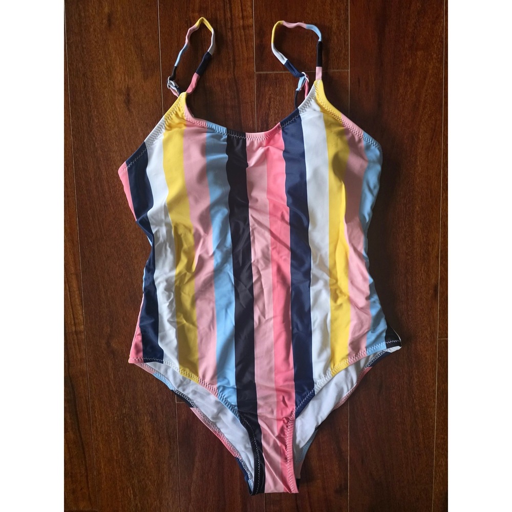 SHEKINI Womens Striped One Piece Swimsuit Multicolor Scoop Neck Size M NWT